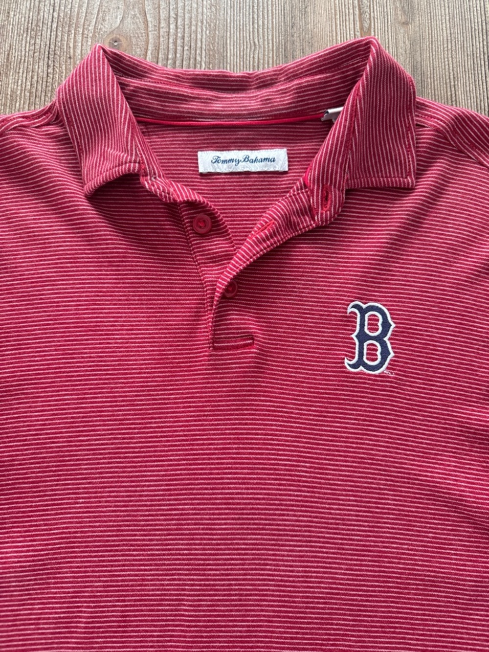 Tommy Bahama Men’s Size Small Red and White Striped Golf Polo Boston Red Sox